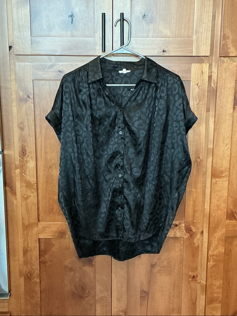 JODIFL Black Satin Animal Jacquard Button-Down Top
